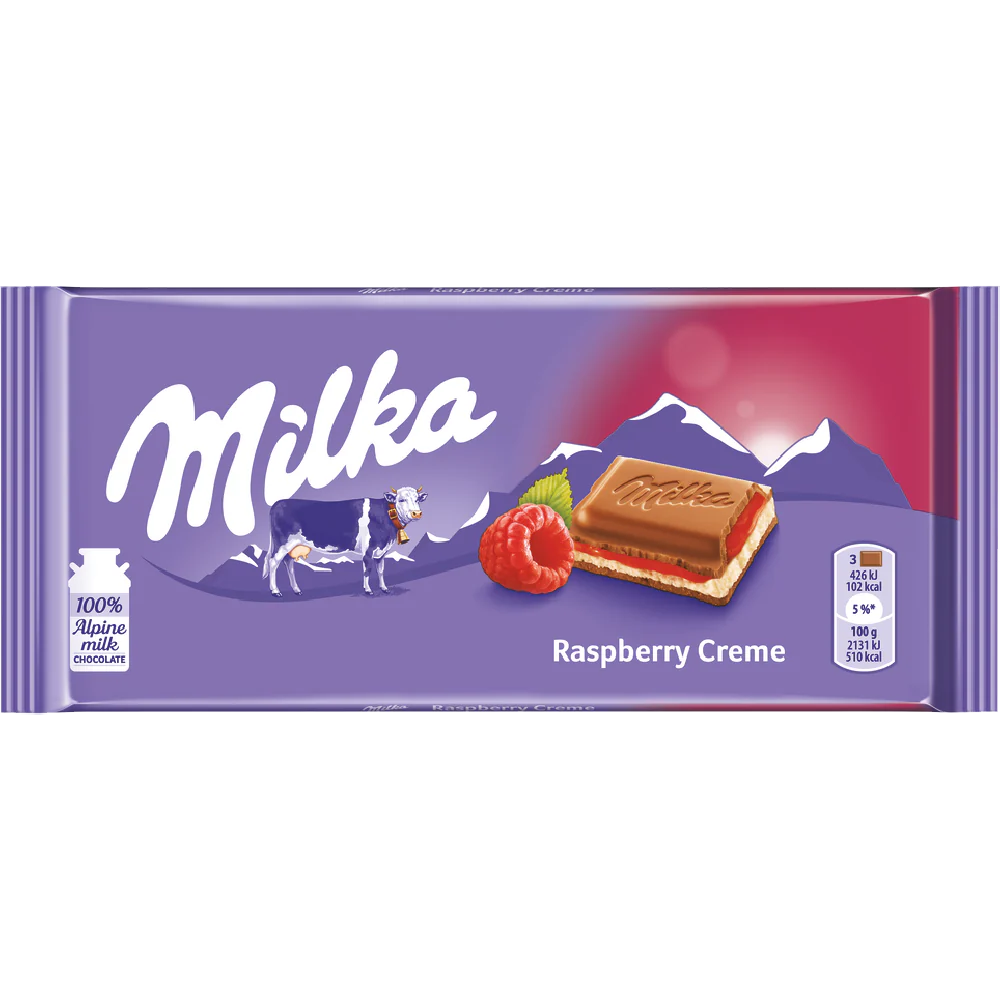 Milka Raspberry Creme Alpine Milk Chocolate 100G